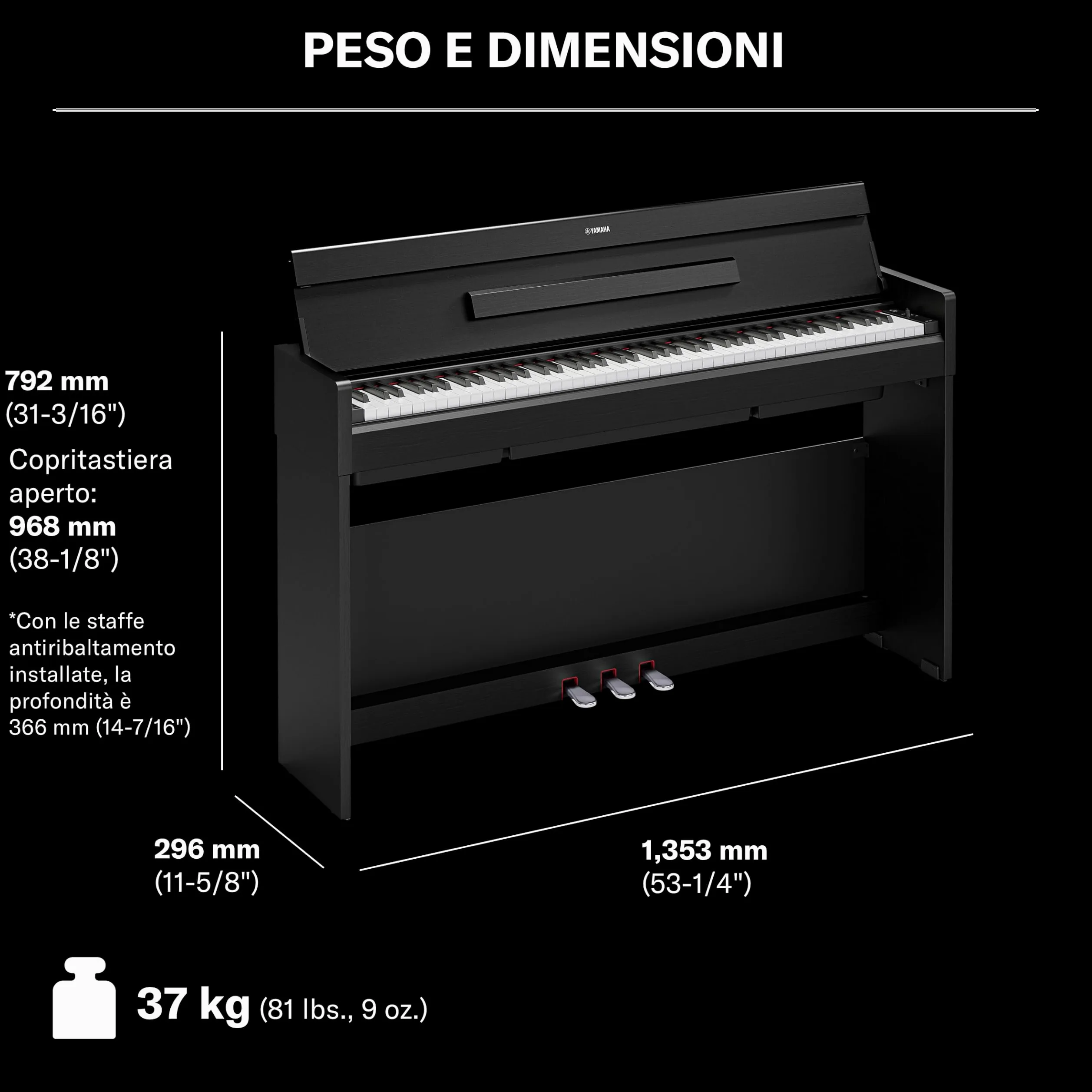 YAMAHA YDP-S36 Pianoforte Digitale – 88 Tasti Pesati GHS, Suono CFX Concert Grand, Design Slim, Bluetooth, 3 Pedali, Ideale per Casa e Principianti – Nero
