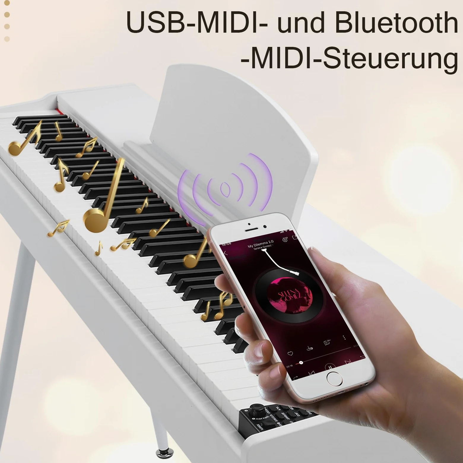 LALAHO E-Piano, pianoforte digitale a 88 tasti, per principianti, tastiera con 3 pedali, supporto a quattro zampe, doppio Bluetooth, altoparlante stereo, bianco