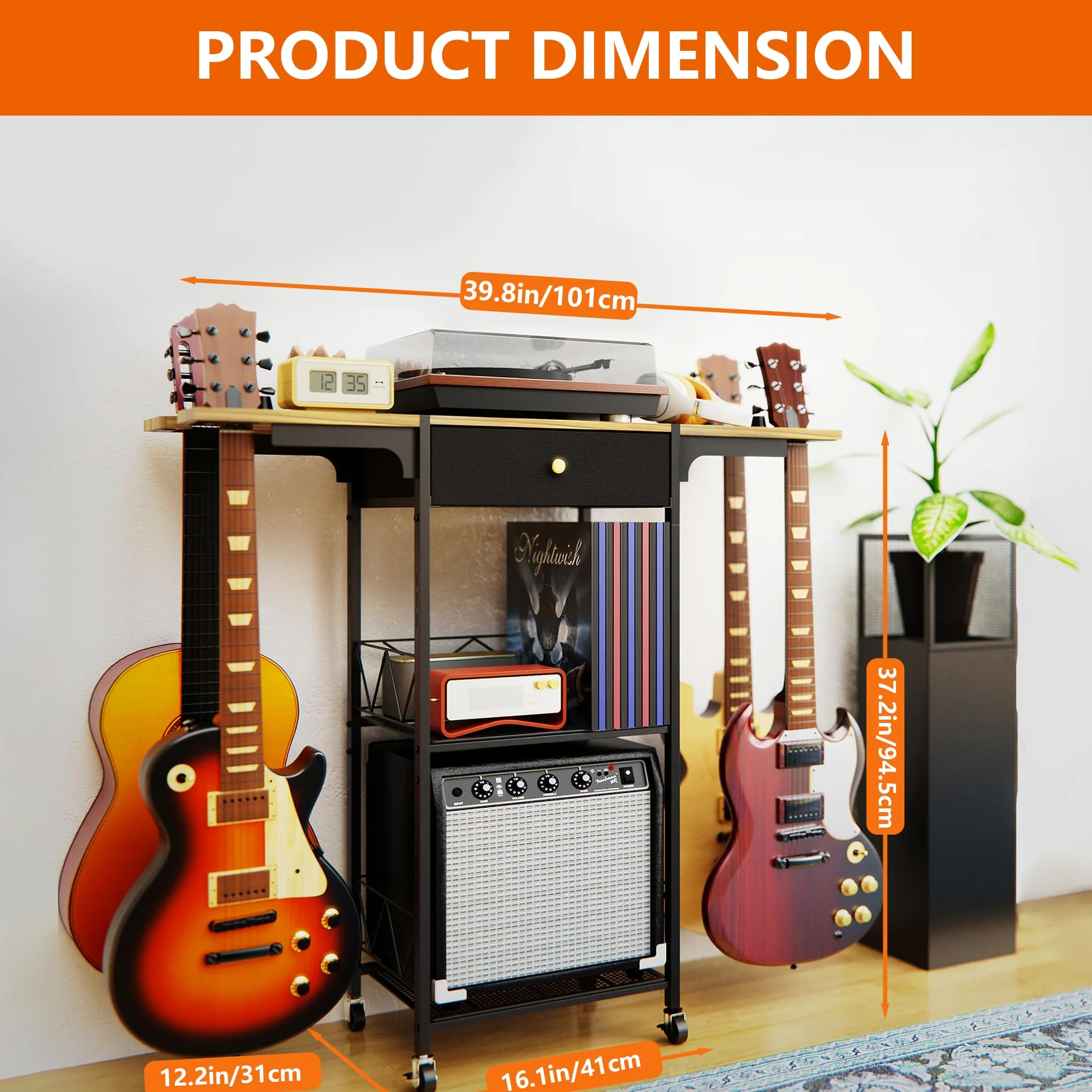 Yitexin Supporto per chitarra multiplo a 3 livelli con 4chitarra, ruota, contenitore per chitarre multiple
