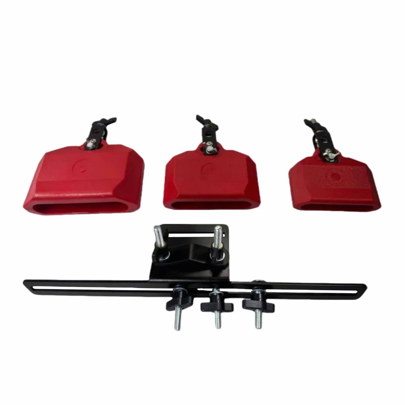 Set di Campanacci Da 4", 5" E 6" con Blocco di Percussioni Musicali con Supporto per Batteria, Esibizione in Festival, Rosso