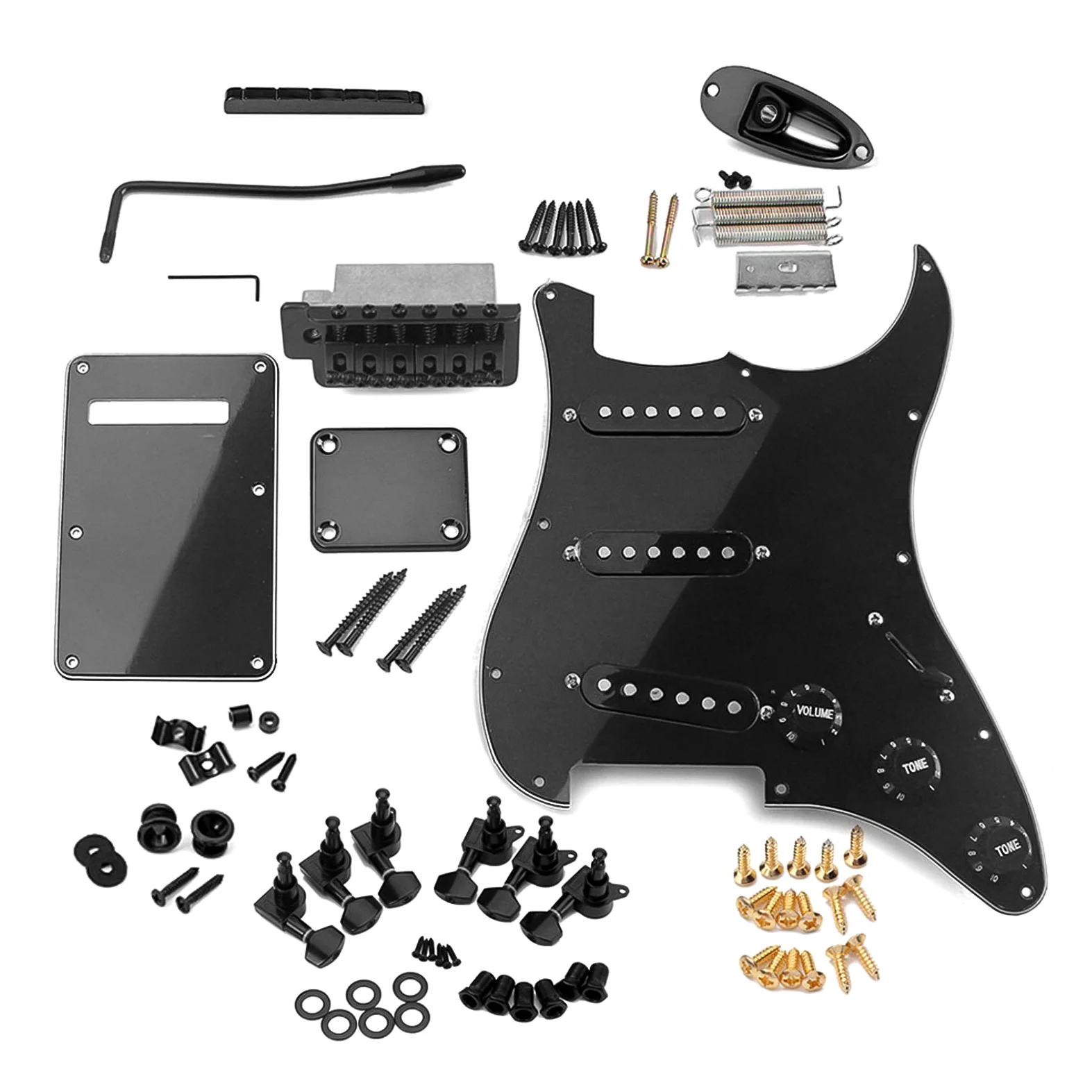 Kit completo di accessori fai da te per chitarra elettrica ST Style, con battipenna precablato, ponte SSS e accessori