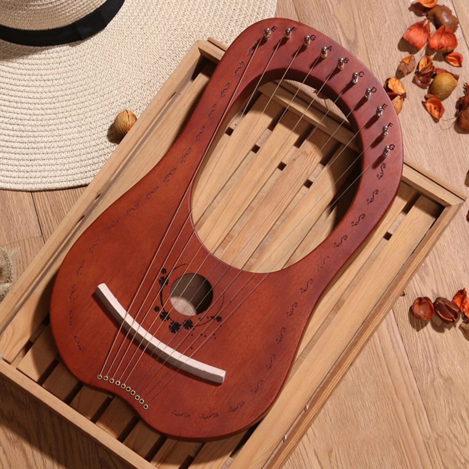 Lyre Harp - Strumento di lira in mogano a 10 corde, arpa celtica portatile | arpa musicale con corde in acciaio | Musica folklorica lira pratica strumenti viaggi esibizioni regalo musicisti Prin