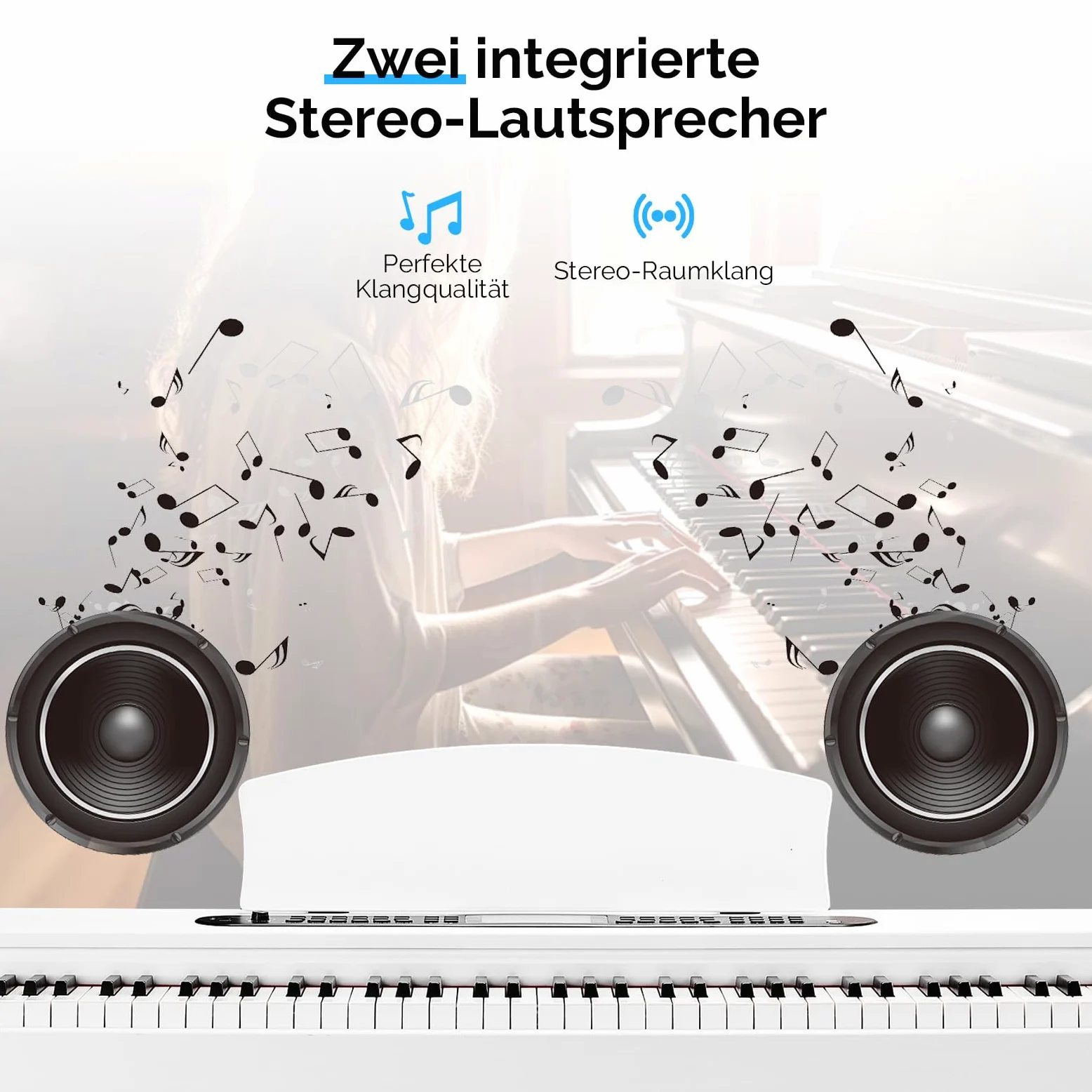 Bonnlo Pianofono digitale con 88 tasti ponderati, tastiera a 3 pedali per principianti, USB MIDI, doppio Bluetooth, display LCD, altoparlanti stereo, 800 suoni e 200 ritmi, bianco