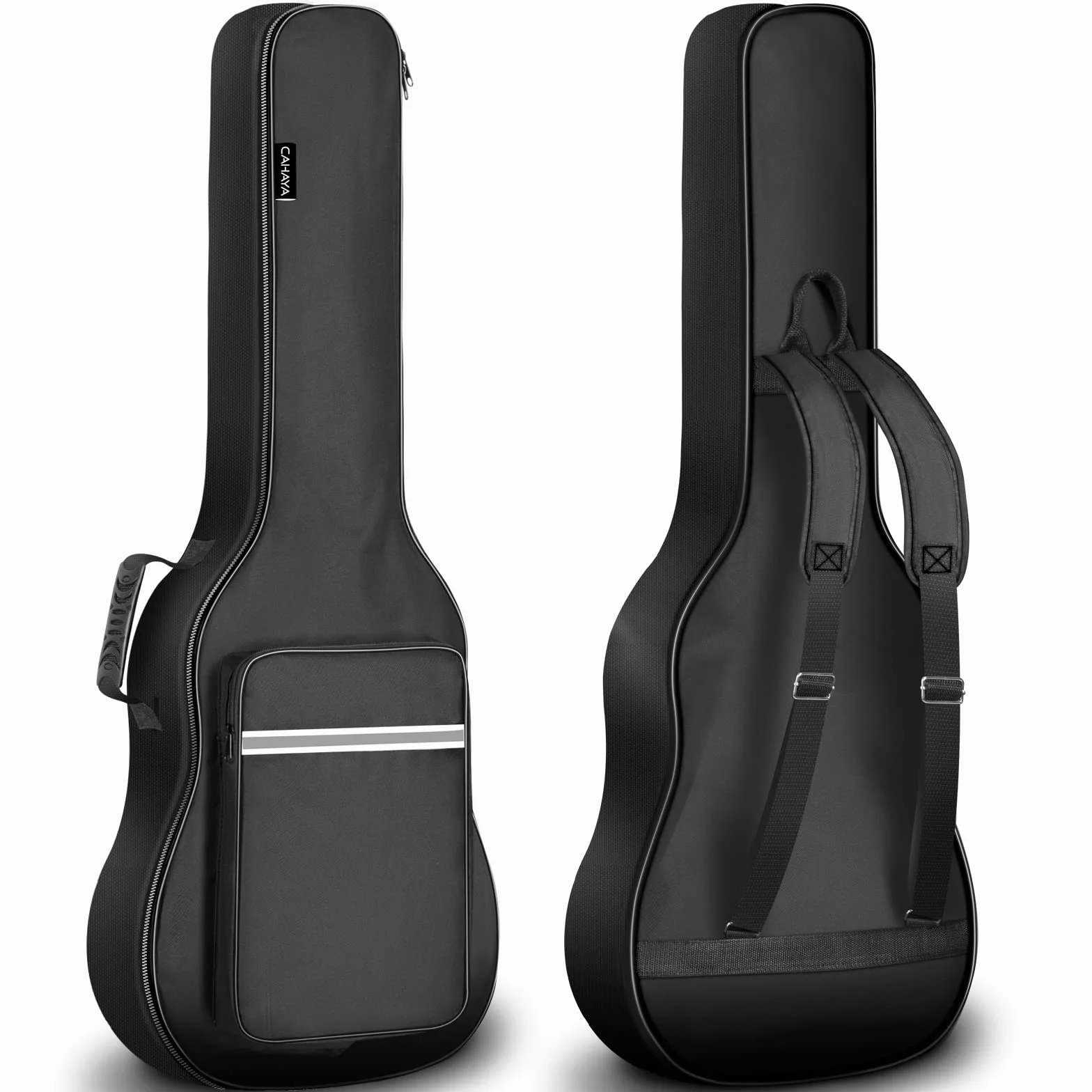 CAHAYA Custodia per chitarra classica da 39 pollici, custodia morbida con imbottitura spessa 6 mm, zaino per chitarra con grande tasca bande riflettenti modello CY0288, Nero, Classical Guitar Bag 39