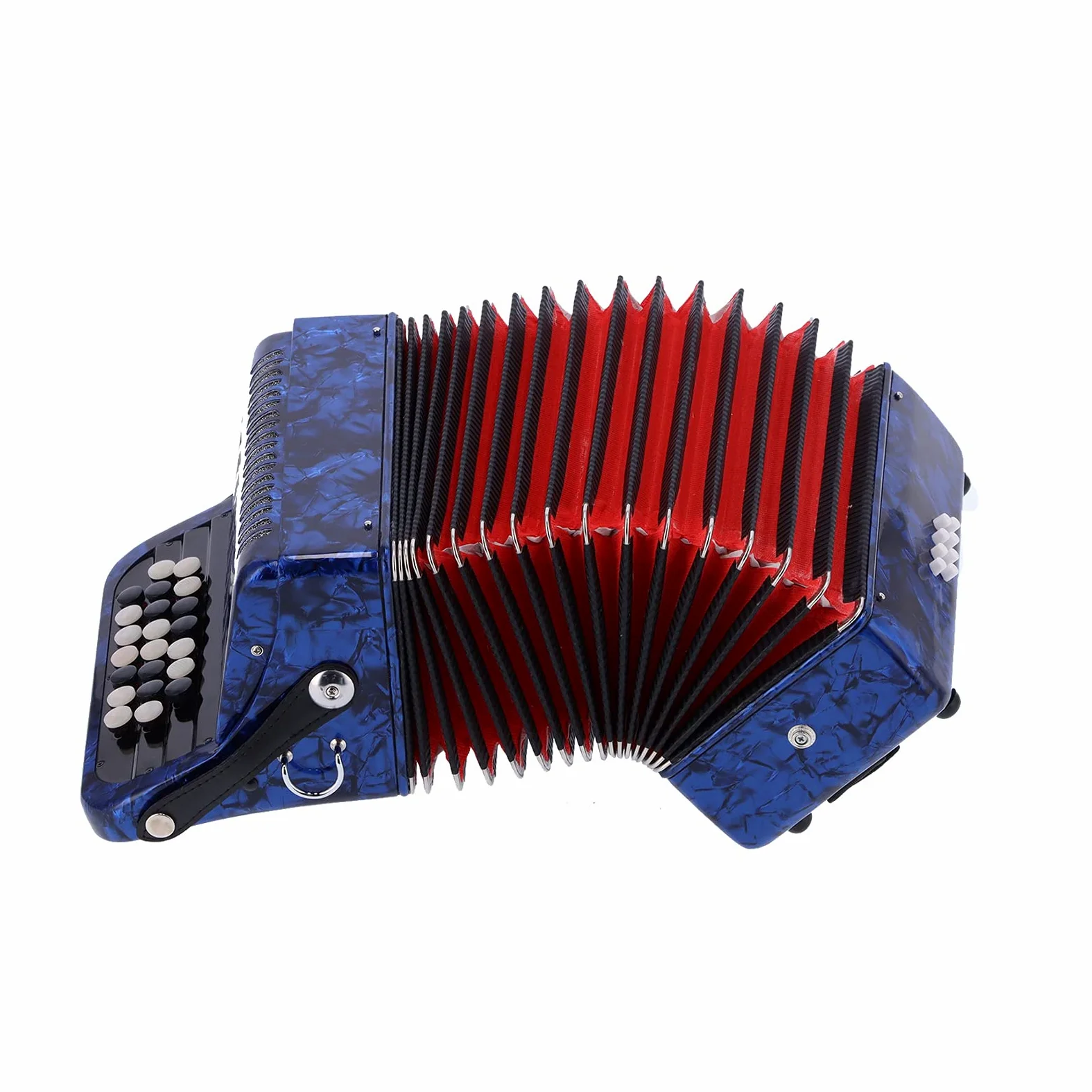 Fisarmonica Professionale a 22 Tasti e 8 Bassi, Pulsante Rotondo Antiscivolo Bianco e Nero, ABS di Alta qualità, Legno, Metallo, con Zaino per Fisarmonica, per Principianti (blu