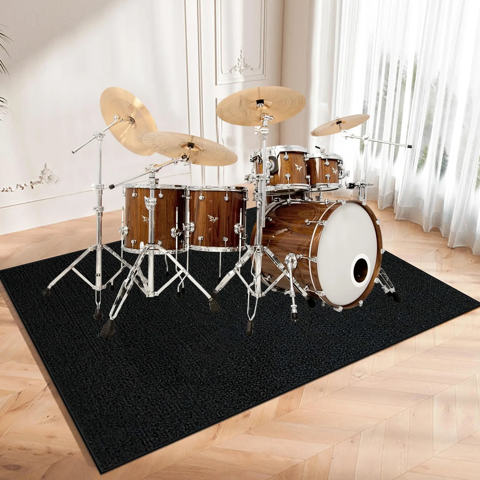 Tappeto per Batteria, Tappetino per Batteria e Percussioni 120 x 70 cm Tappeti Rettangolari Antiscivolo per Batteria Elettroniche Rullante Acustica Grancassa, Tappeto a Tamburo Insonorizzato