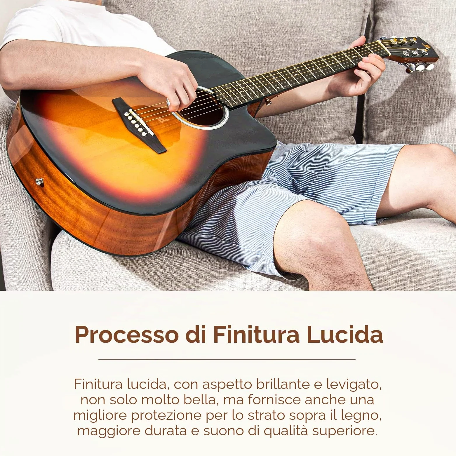 Vangoa 4/4 Chitarra Acustica Kit Abete Rosso Legno Dreadnought Chitarra Folk Acustiche per Principianti Adulto Studente con Borsa Corde Plettri Capotasto Cinghia, Lucido, Sunburst