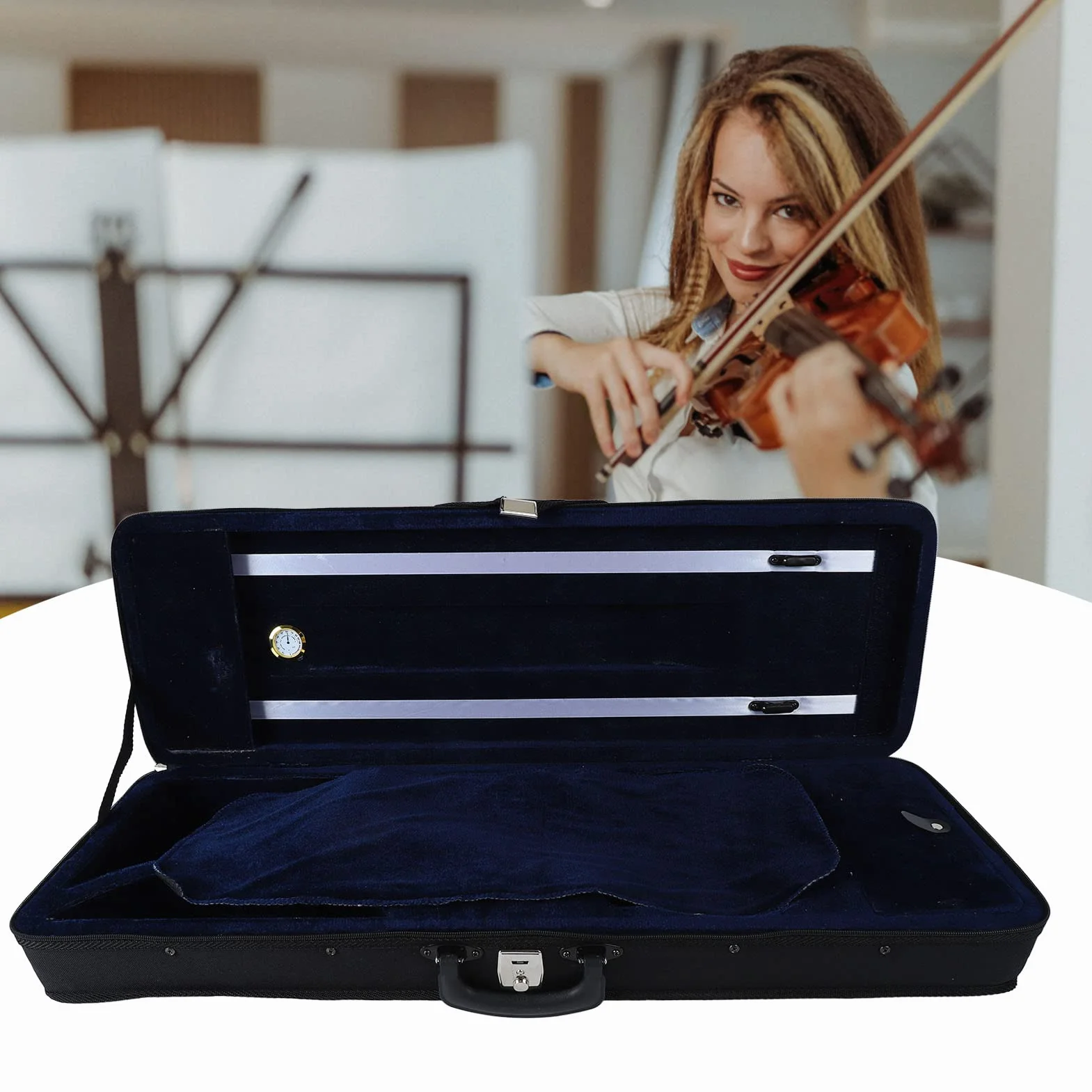 Custodia per violino portatile, forma oblunga resistente all'usura, fodera in cotone impermeabile, custodia per violino 4/4 in tessuto Oxford nero per riporre strumenti musicali