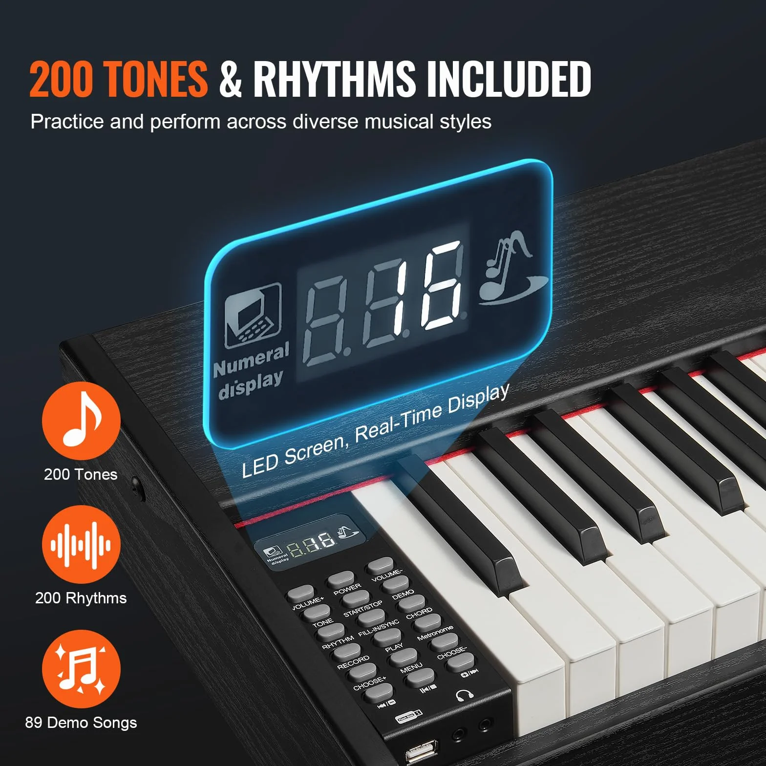 VEVOR Pianoforte Digitale con 88 Tasti Completamente Pesati, Set Tastiera Elettrica Portatile con Doppia Tastiera, Pianoforte Elettrico Altoparlanti, Pedale Sustain, Cuffie, Bluetooth USB MIDI