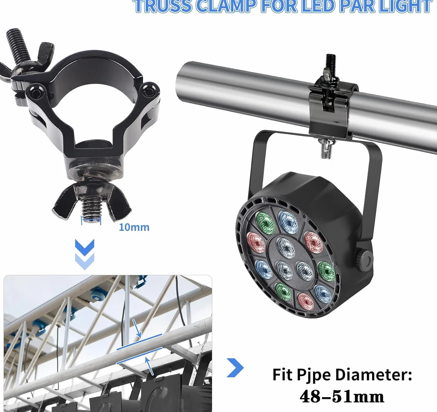Truss Clamp 48-51mm,YouXiaor 12PCS Morsetto per Traliccio Luci Ganci Tralicci Luci Palcoscenico Lega di Alluminio Metà Conica Resistente Luce di Scena Morsetti Gancio Truss Morsetto di Fissaggio