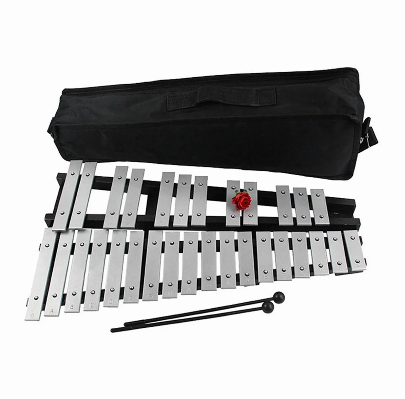 xilofono ​Legno Tasti Bianchi e Neri Tasti Argento Strumento a percussione didattico Pieghevole Carillon con Piastra in Alluminio da 30 Toni (Color : Silver Key)