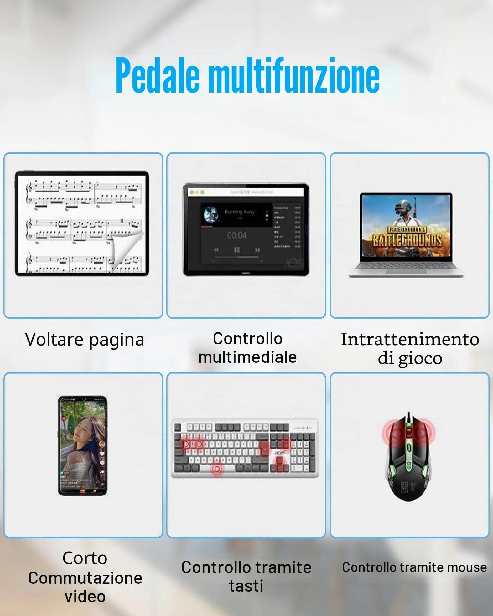 Pedale Bluetooth: interruttore Bluetooth ricaricabile per controllo di lettura musicale su tablet e smartphone