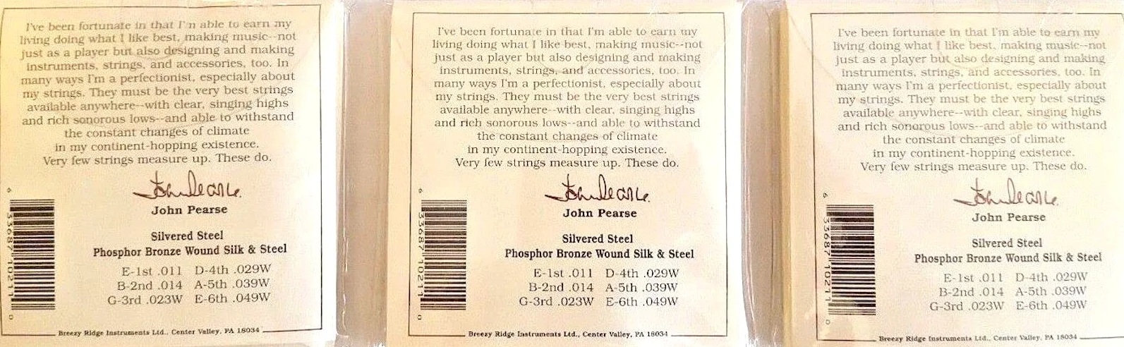 John Pearse corde per chitarra acustica Pack 3 seta ferita Phos bronzo # 510L