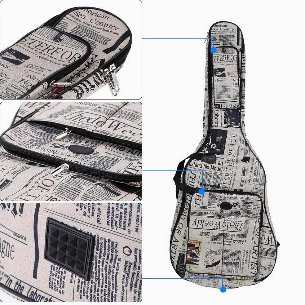 600D Impermeabile Oxford Cloth Giornale Art-Doppia Cucita, Tracolla imbottita Gig Bag per chitarra classica folk da 40 pollici, argento, 41 in