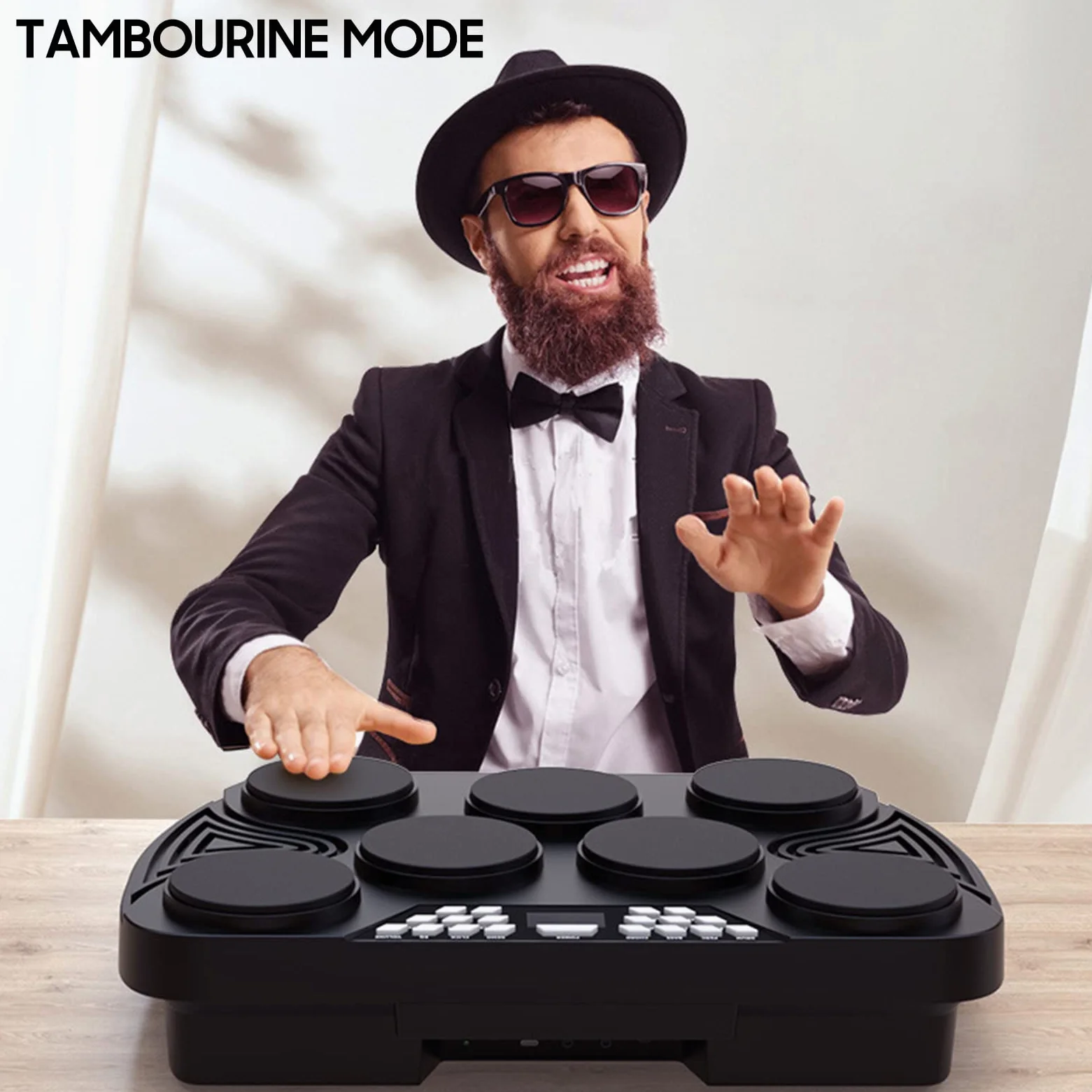 Electronic Drum Kit,Batteria elettronica portatile multifunzione Set 7 pad sensibili alla velocità Tamburo da tavolo 2 altoparlanti integrati Stereo ricaricabile Supporto per pad del tamburo pe