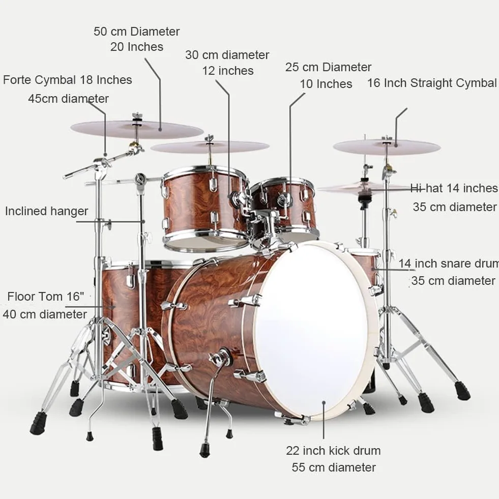 Set di batteria per adulti, strumento a percussione professionale, kit completo con staffa in lega ispessita per esibizioni sul palco per principianti, colore venature del legno