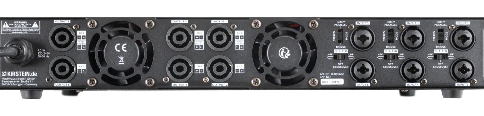 Pronomic MC6-400 Finale - Potenza in uscita (4 Ohm): 6x 600 Watt - Modalità Stereo, Parallel o Bridged - Frequenza crossover regolabile - Tipo di circuito: Class D