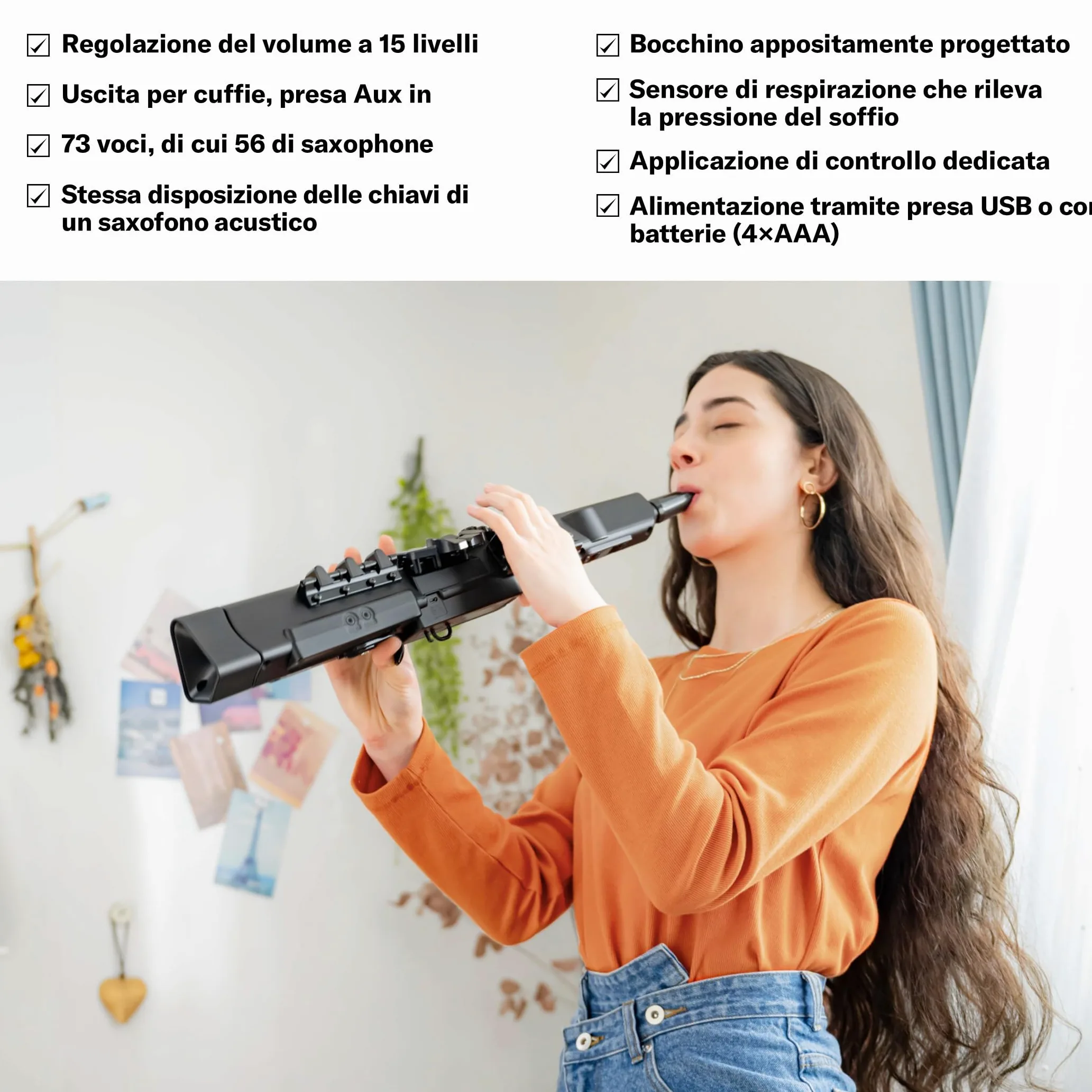 Yamaha YDS-120 Sax Digitale - 56 voci di Sax, Sensore di Respiro, Controllo Volume, USB, Jack Cuffie, Ideale per Esercitarsi Silenziosamente, Configurazione e Personalizzazione tramite App