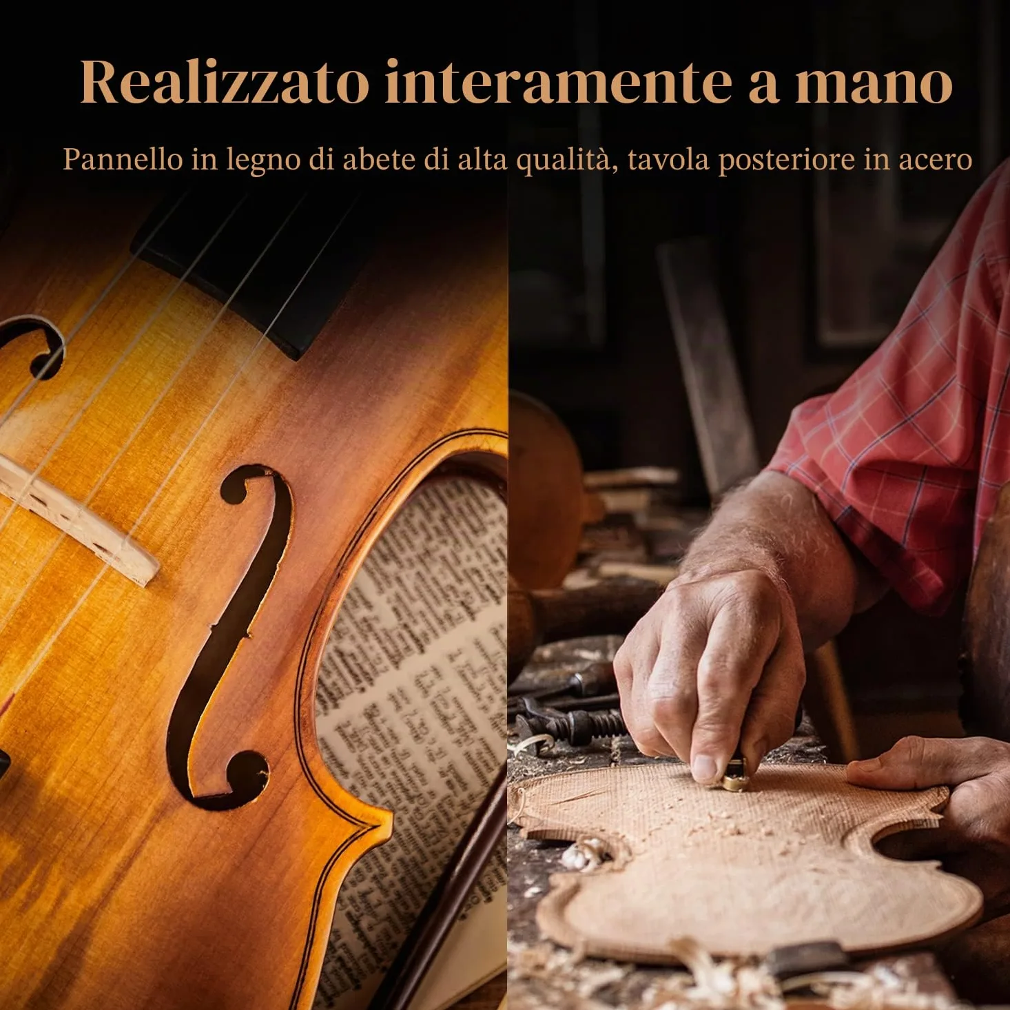 Set di violino Eastar 4/4 in legno massello per adulti con custodia rigida, spalliera, due archetti, accordatore a clip e corde extra, EVA-330