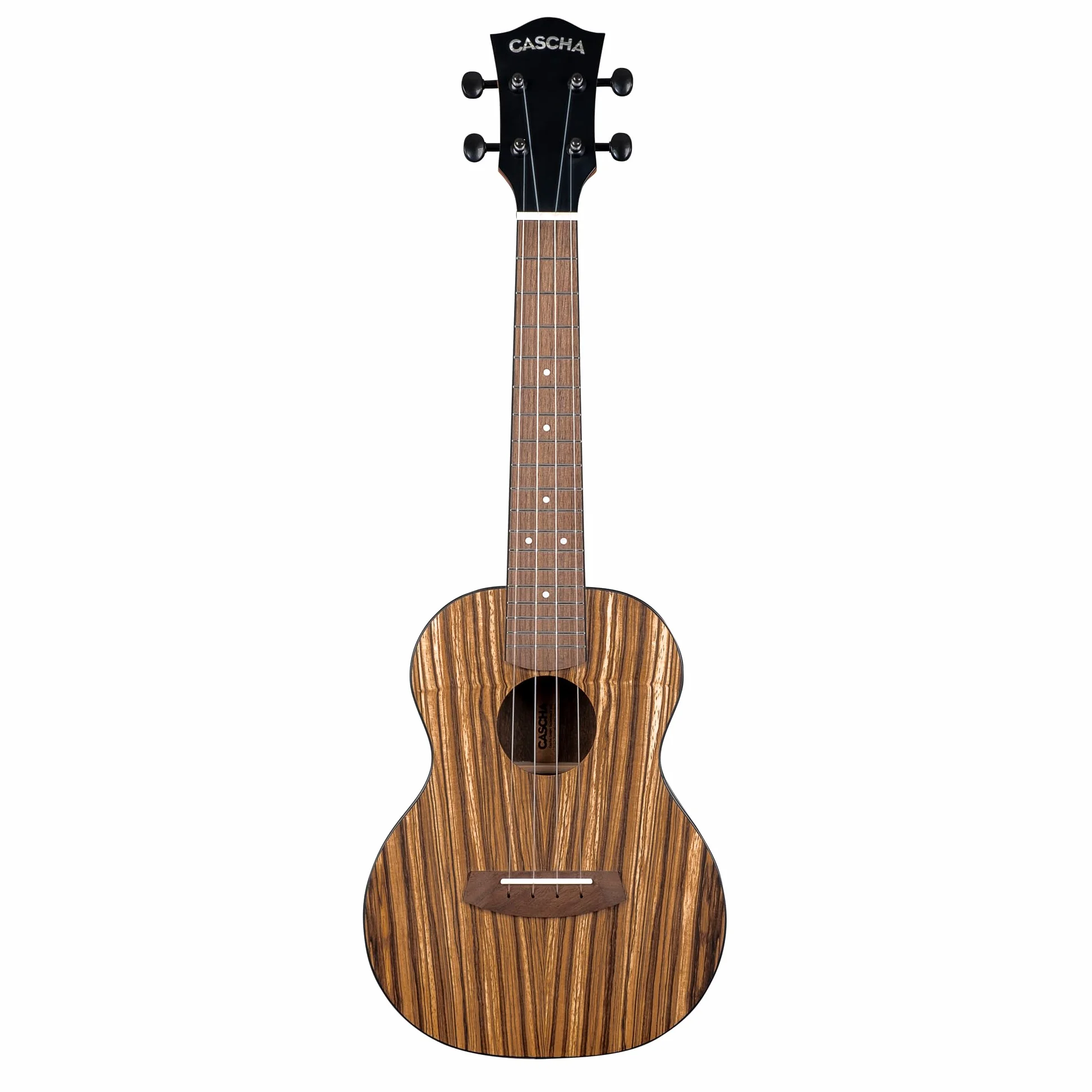 CASCHA Ukulele Zebra Wood – Legno zebrato di alta qualità, suono caldo, collo Okoume, tastiera in noce, finitura opaca, corde in carbonio Cascha, con custodia per il trasporto – Concert