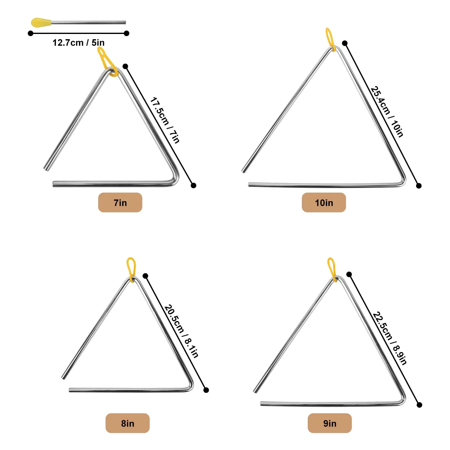8 strumenti musicali a percussione triangolare, strumento triangolare con percussione, strumento a percussione ritmica a mano per lezioni di musica, concerti, esibizioni di band, feste (7/8/9