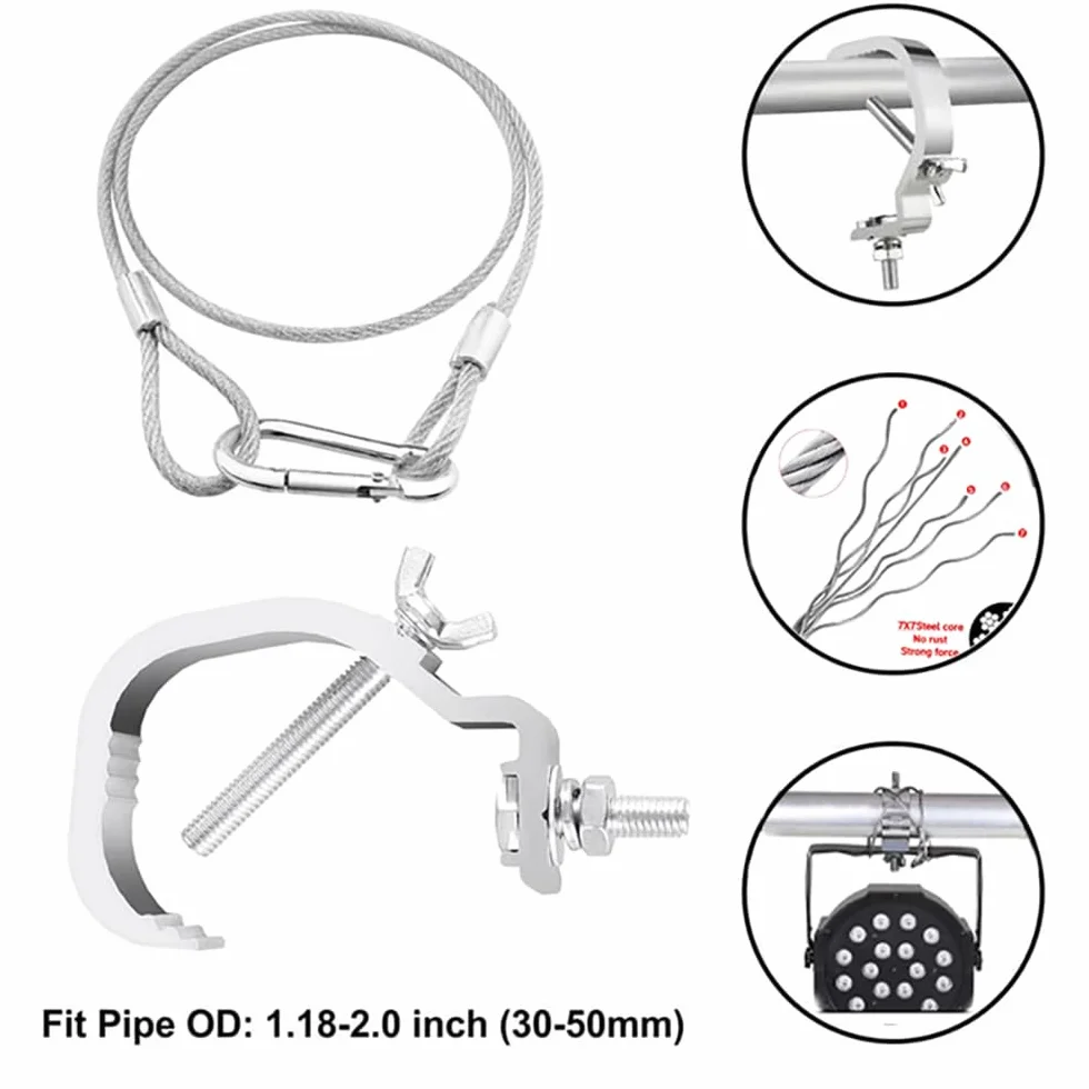 Morsetti per Luci Scena,Morsetto per Traliccio Luci,Truss Clamp Ganci Tralicci Luci,10pcs Truss Morsetto di fissaggio 30-52 mm Con 10 corde 80 mm di lunghezza per Accessori di illuminazione
