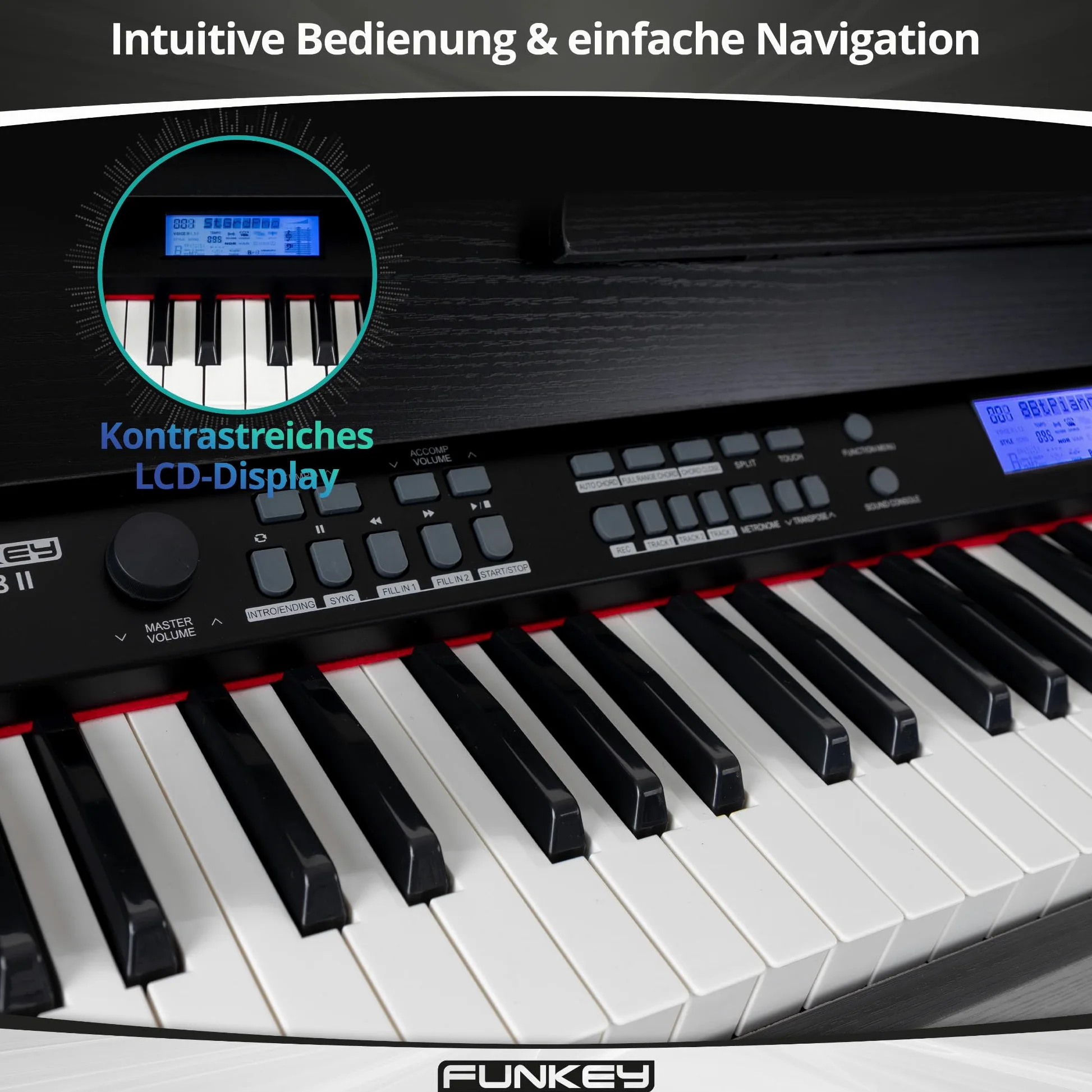 FunKey DP-88 II Pianoforte digitale nero Set con panca economy, cuffie e guida (tedesco)