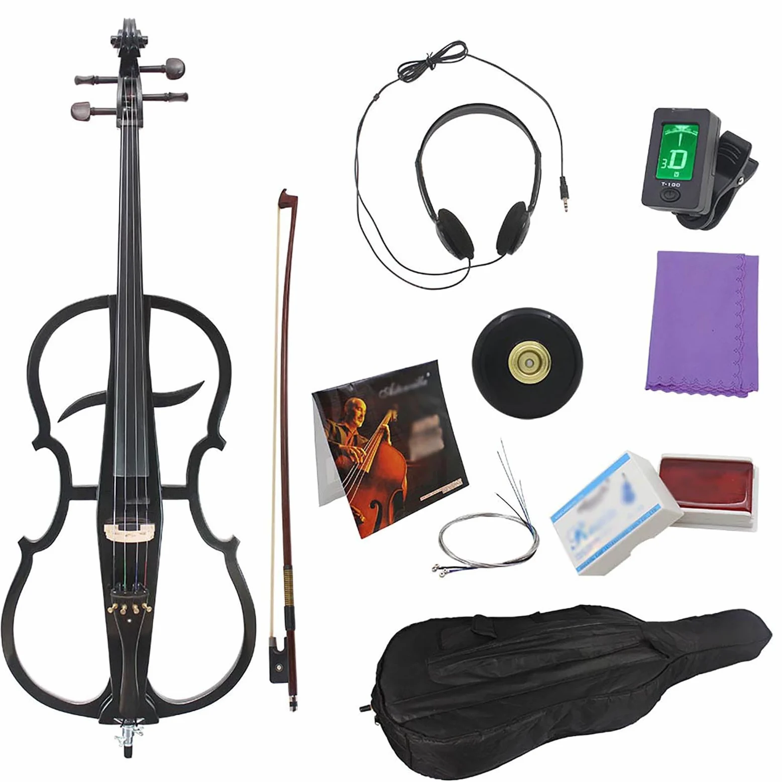 4/4 Violoncello Elettrico Metallico, Violoncello Elettrico Professionale Nero, Violoncello Elettrico Silenzioso in Legno Massello, Strumenti Musicali per Principianti, Esibizione sul Palco