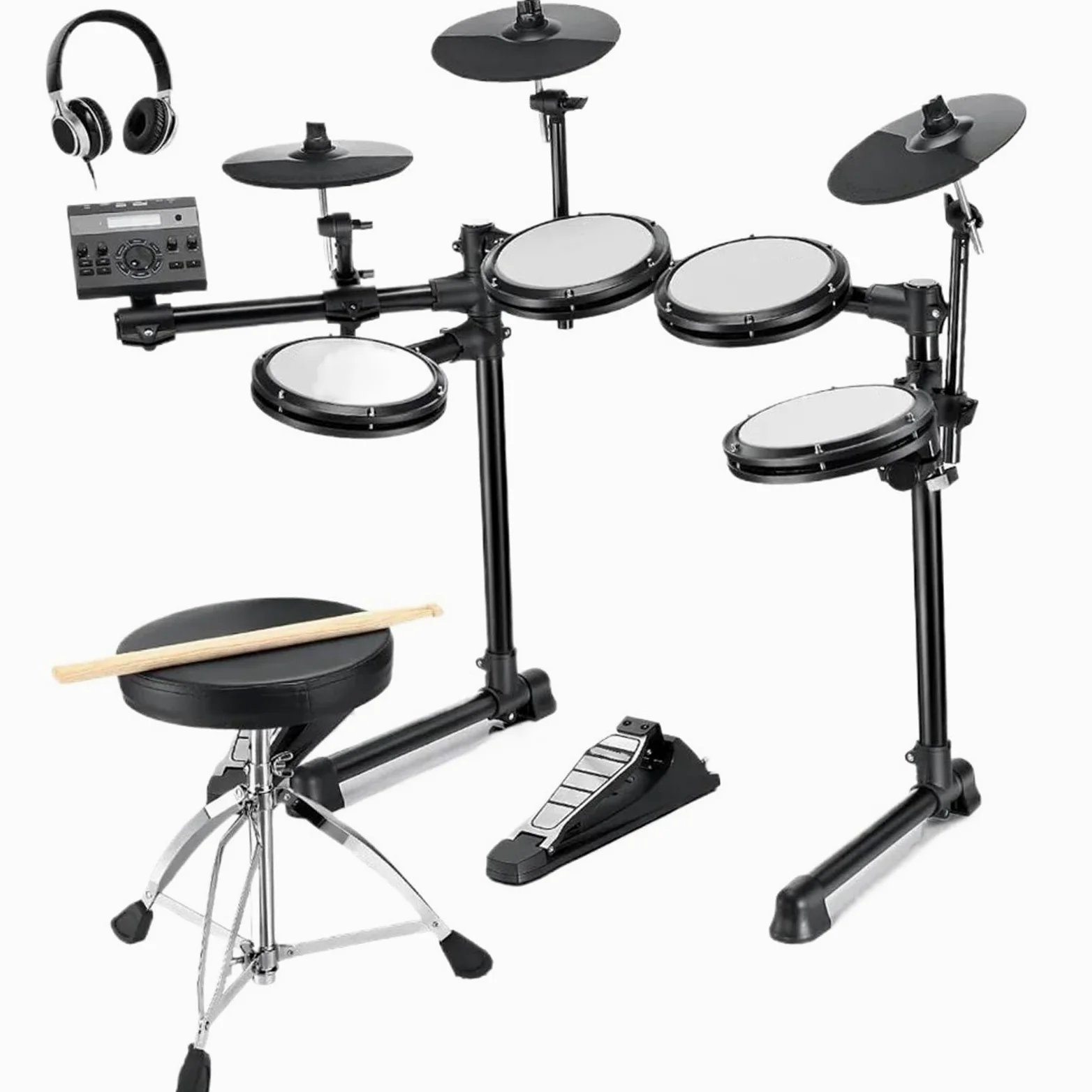 Batteria elettrica Kit batteria elettronica per principianti con oltre 450 suoni USB MIDI Mesh Pad silenziosi Cuffie trono Principianti batteria elettronica