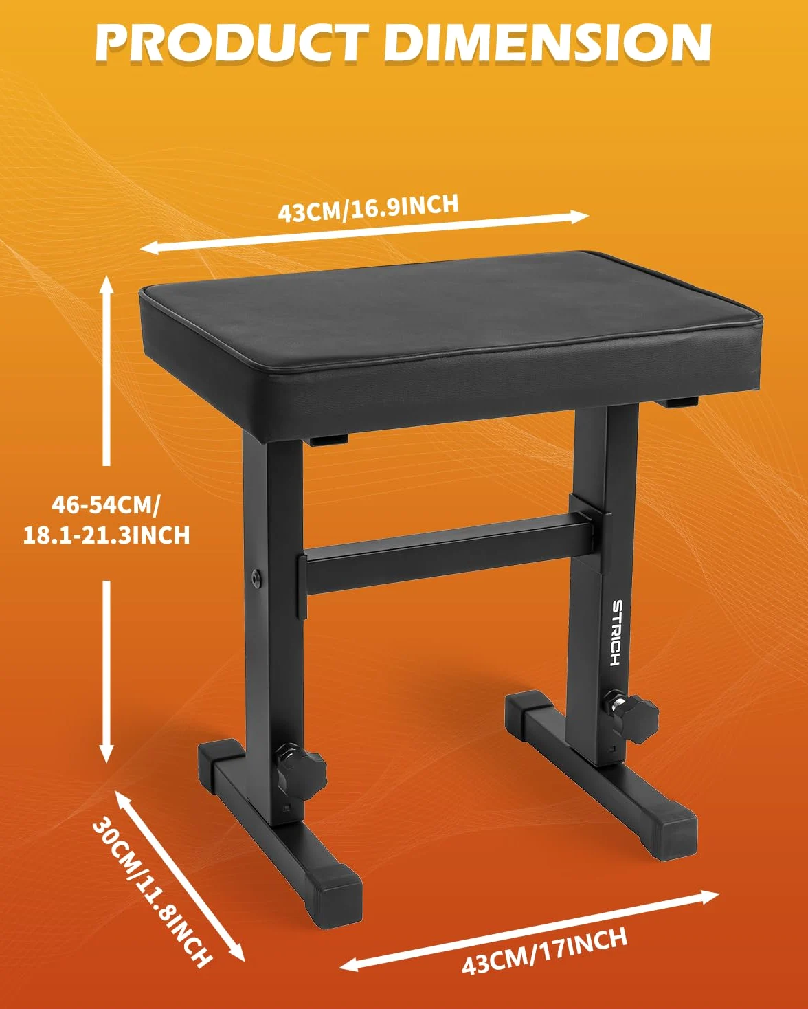 STRICH Sgabello regolabile per pianoforte, sedile per tastiera musicale, sgabello per pianoforte, sedia con cuscino imbottito per musicisti, nero, SPB-M50 (pelle PU)