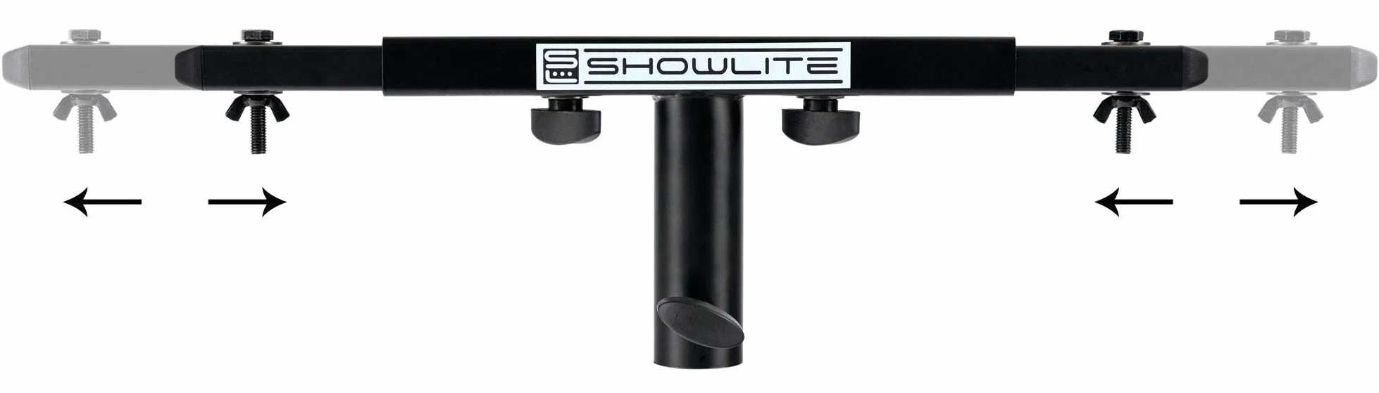 Set Trave Trasversale Showlite SAT-02 T con Supporto a Parete per Casse (Robusto Supporto a Parete con Flangia da 36 mm incluso con traversa adatta per 2 faretti) Nero