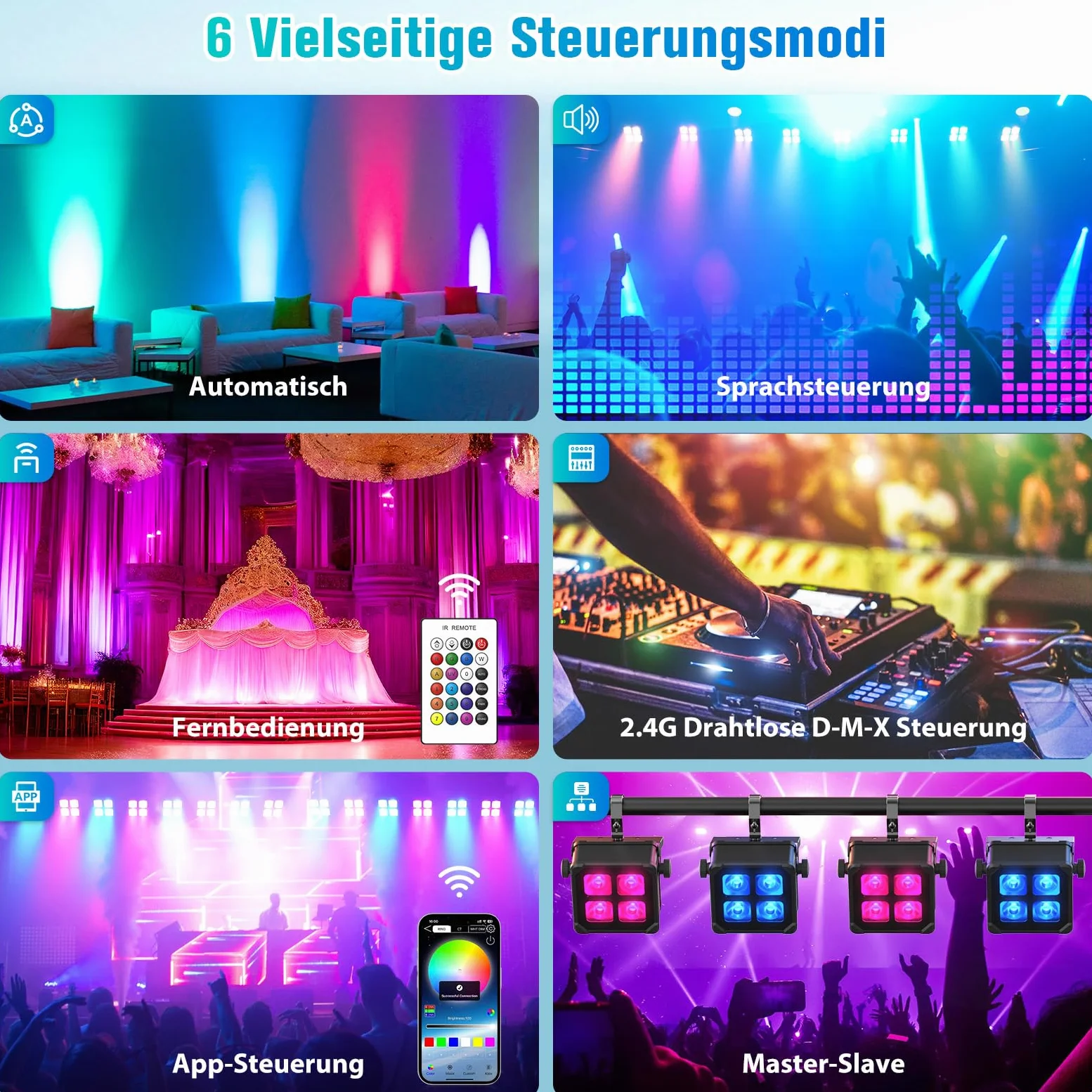 U`King 4PCS 4x10W Impermeabile Par LED Batteria, RGBWA UV IP65 Luce da Palco Esterno con Telecomando, Supporta APP, IR, Wireless 2,4 GHz per Giorni di Pioggia Piscina Matrimonio Spettacolo Discoteca