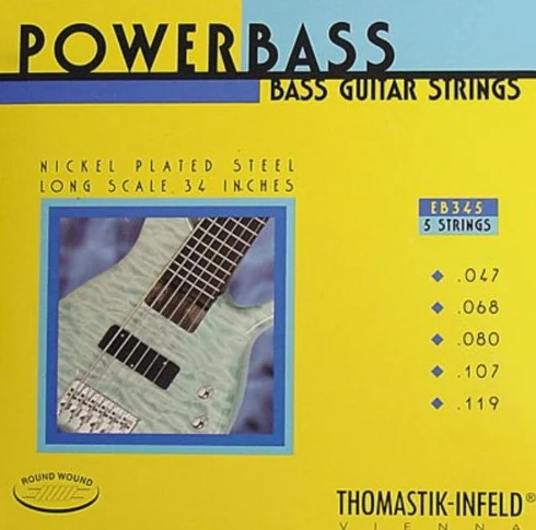 Thomastik Corde per basso elettrica Power Bass Magnecore Round Wound Hexcore set 5 corde EB345 scala lunga 34"