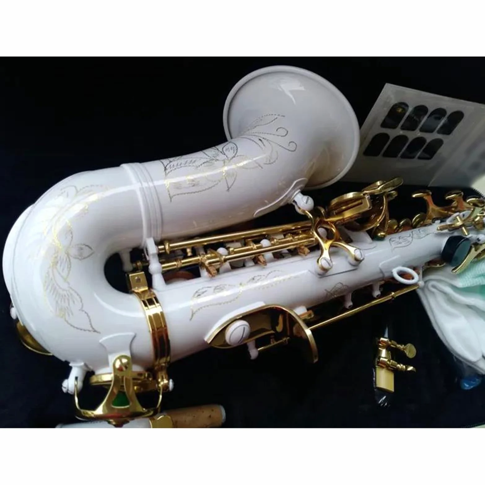 sassofono Sassofono Soprano Curvo Bianco Bb Gold Key Sax Strumento A Fiato Alto Con Custodia Spazzola Per Cinturino Per Ance Per Sassofono Soprano