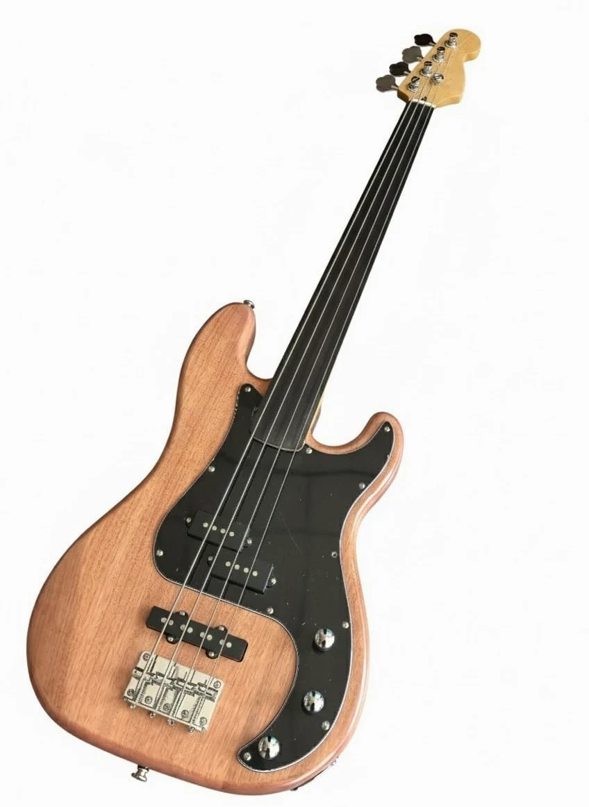 Basso elettrico con corpo in mogano massello naturale, pickup PJ, opzioni e senza tasti(Fretless)