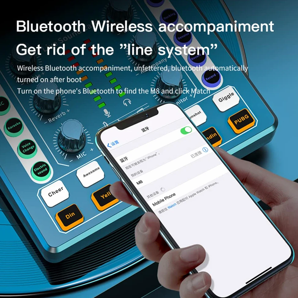 Scheda Mixer Audio Bluetooth Mini, Scheda Audio dal Vivo con Vari Effetti sonori, Scheda Audio Cambia Voce in Streaming Live per la Registrazione di Musica, Trasmissione di canti, Nero