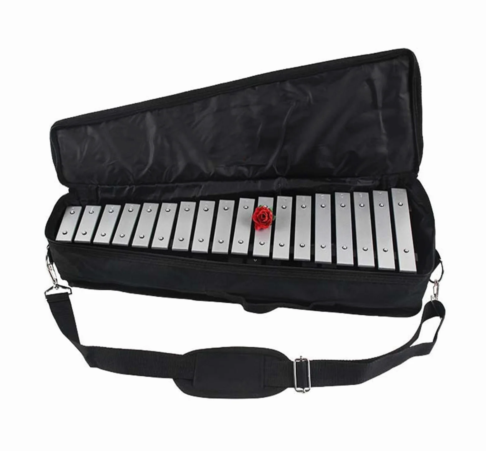 xilofono ​Legno Tasti Bianchi e Neri Tasti Argento Strumento a percussione didattico Pieghevole Carillon con Piastra in Alluminio da 30 Toni (Color : Silver Key)