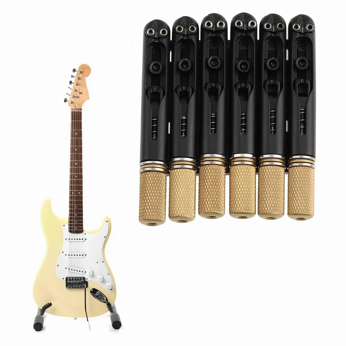 Grobo Cordiera Del Ponte Della Chitarra Elettrica Senza Testa a 6 Corde Da 10,5 Mm, Dispositivo Di Blocco Della Corda Fissa Per Chitarra, Nero