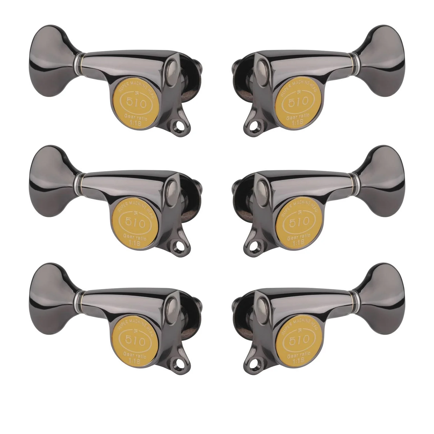 Gotoh Mini 510 - Accordatore per chitarra 3+3, con manopole in metallo, colore: Nero