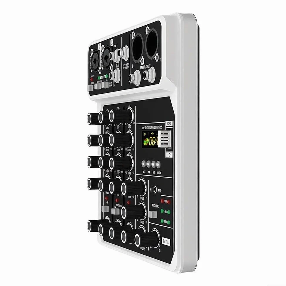 Mixer audio a 4 canali, 48 V Phantom Power USB riproduzione MP3 doppio ingresso microfono per canto all'aperto e prove di gruppo mixer audio