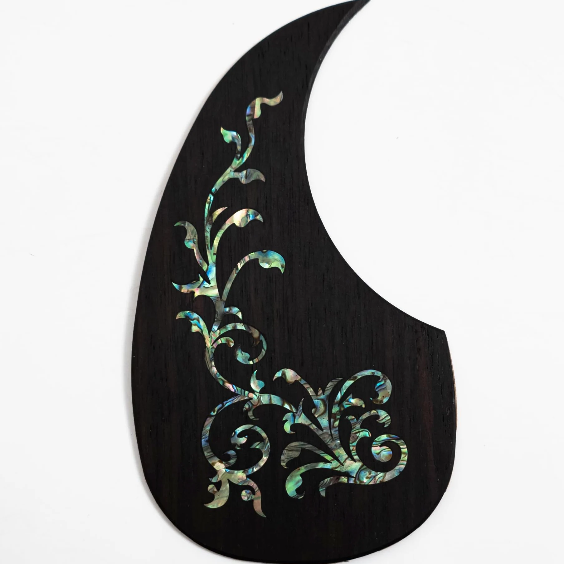 Battipenna in palissandro per chitarra acustica stile Martin D45, intarsio in vero abalone aurora, retro autoadesivo 3M, piastra antigraffio con bordo smussato, set completo (sinistra e destra)