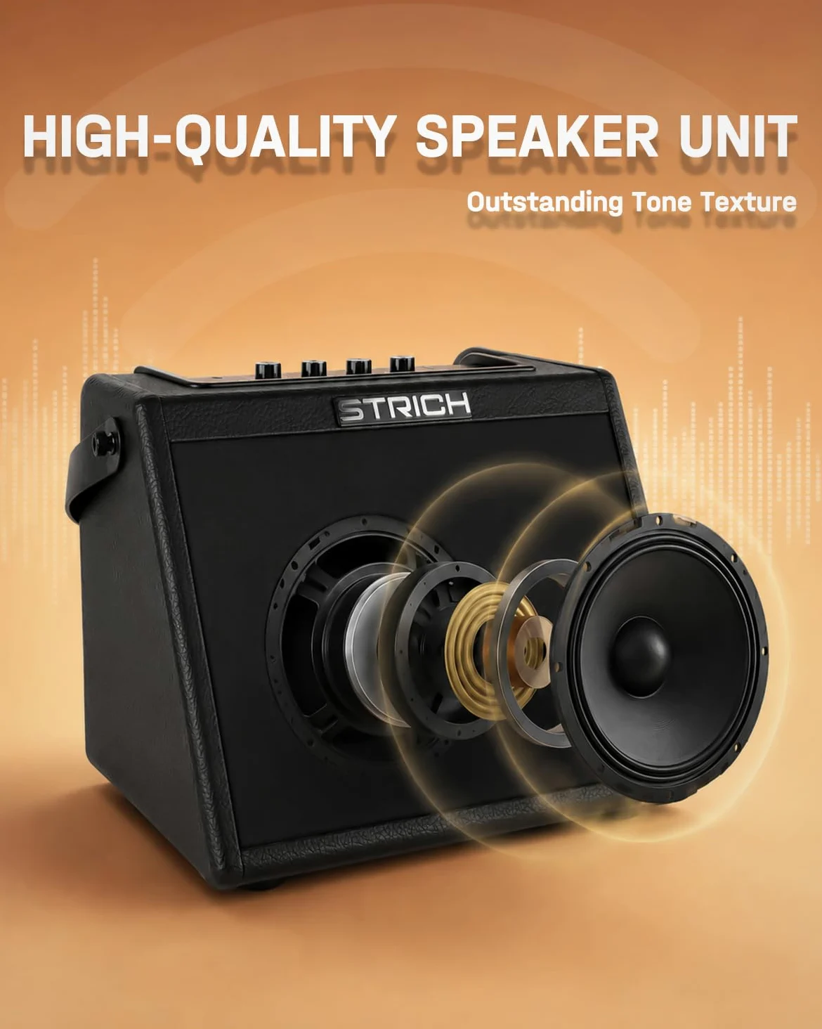 STRICH Amplificatore elettronico per batteria da 20 W, amplificatore per batteria wireless, altoparlante portatile per batteria e tastiere elettroniche, amplificatore compatto per casa, studio e