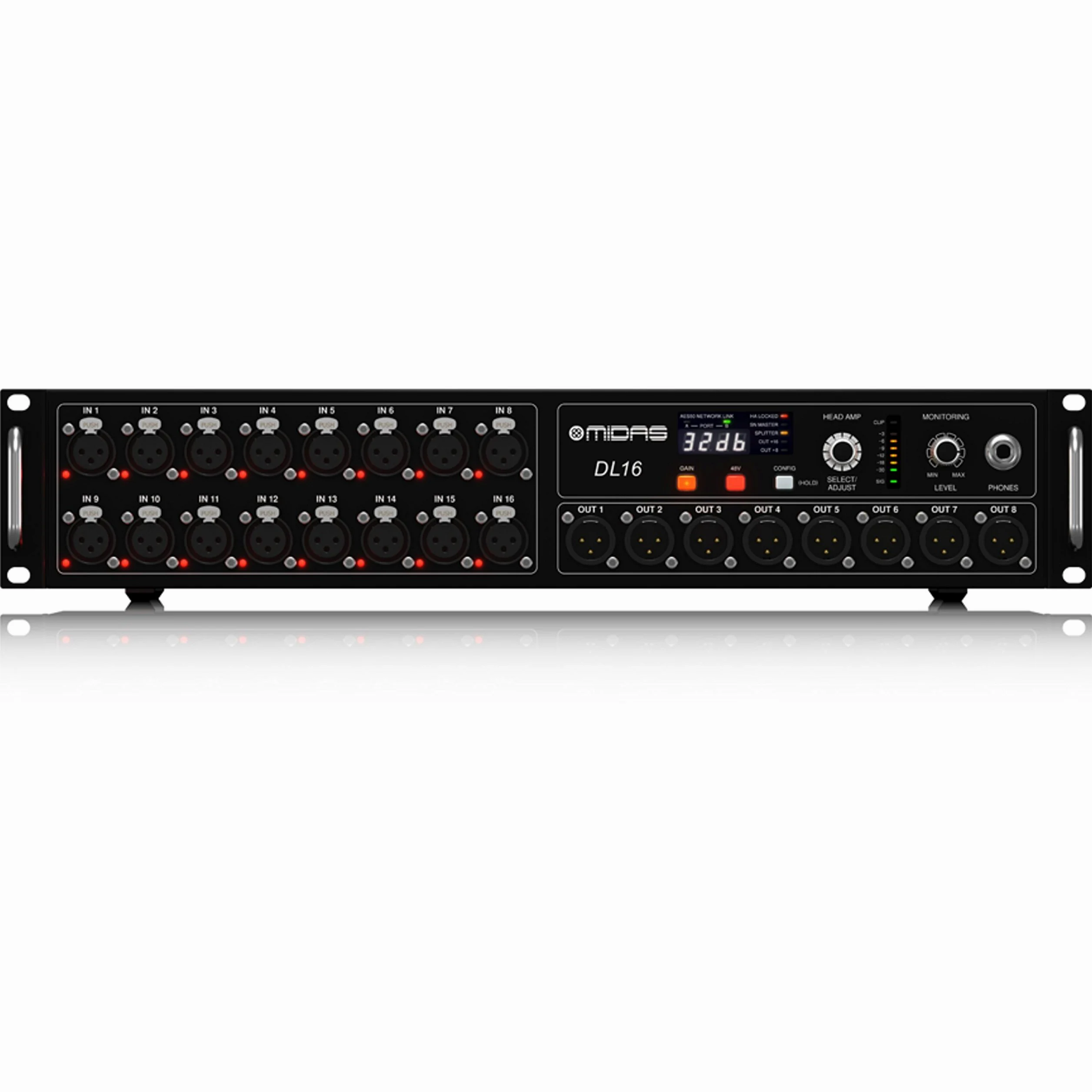Midas DL16 Stage Box 16 Ingressi, 8 uscite e 16 Preamplificatori Microfonici Midas, interfacce ULTRANET e ADAT