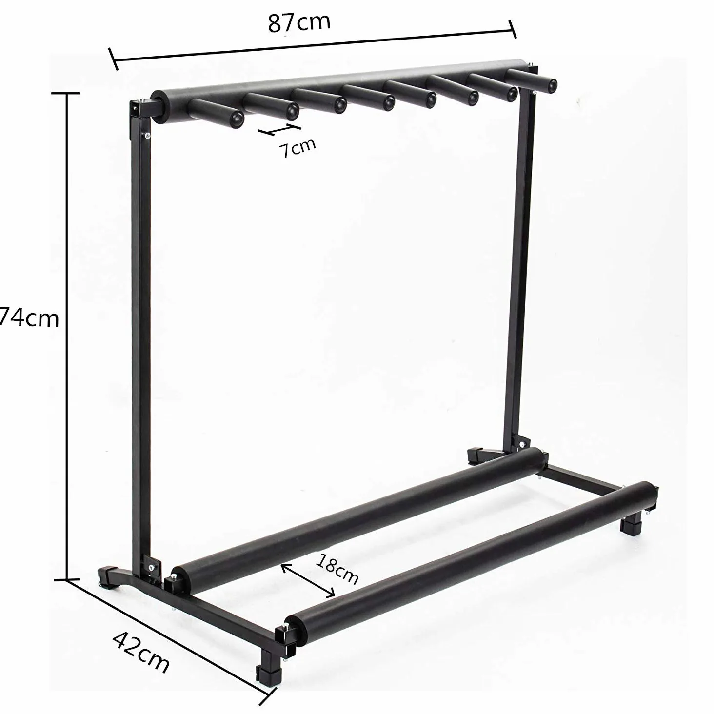 Display4top Supporto pieghevole per 7 chitarre - Porta chitarra nera portatile. Imbottitura per chitarra classica acustica, elettrica, per basso