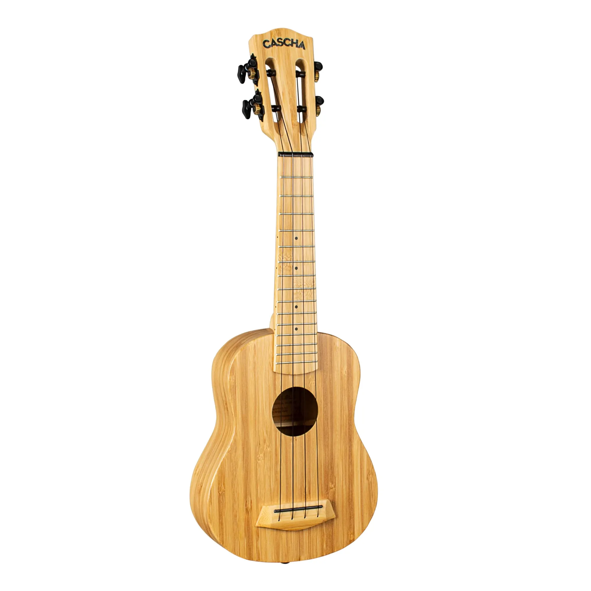 Cascha Ukulele soprano bambù naturale per adulti e bambini, con 3 plettri e custodia imbottita, ukulele in bambù per principianti o esperti, corde in carbonio di alta qualità