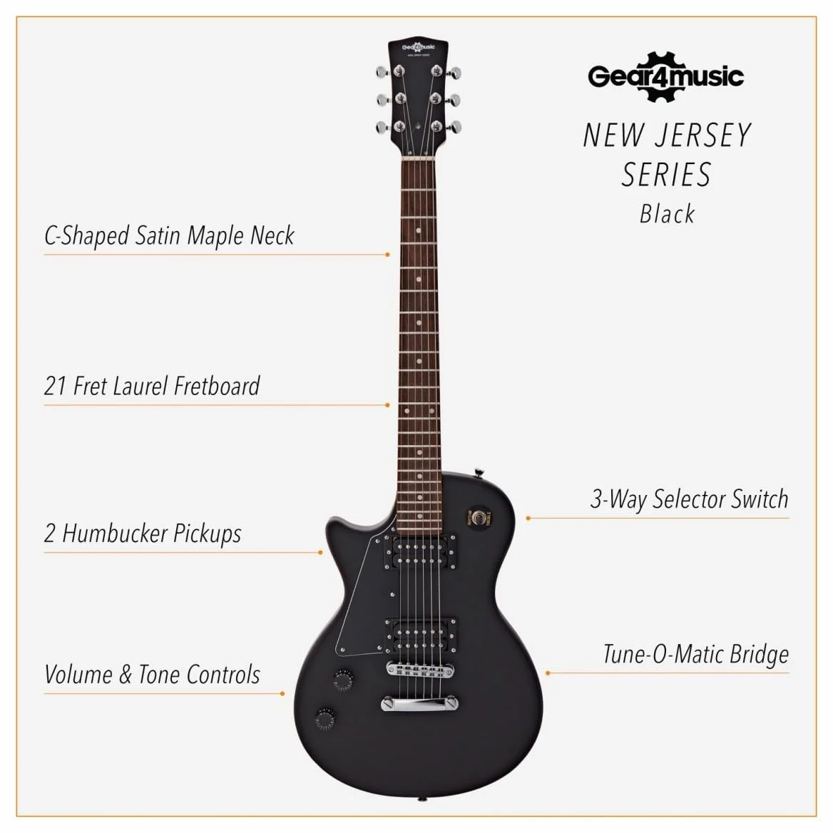 New Jersey Pacchetto di Chitarra Elettrica per Mancini, Nero | Manico Comodo e Corpo Leggero, Ampli Portatile con EQ 2 Bande e Uscita Cuffie, Set Completo di Accessori Incluso