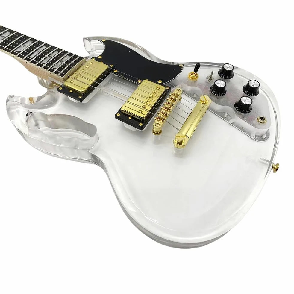 Chitarra elettrica con luce LED trasparente corpo in acrilico trasparente chitarra collo acero tono dolce (kit-led-sg)