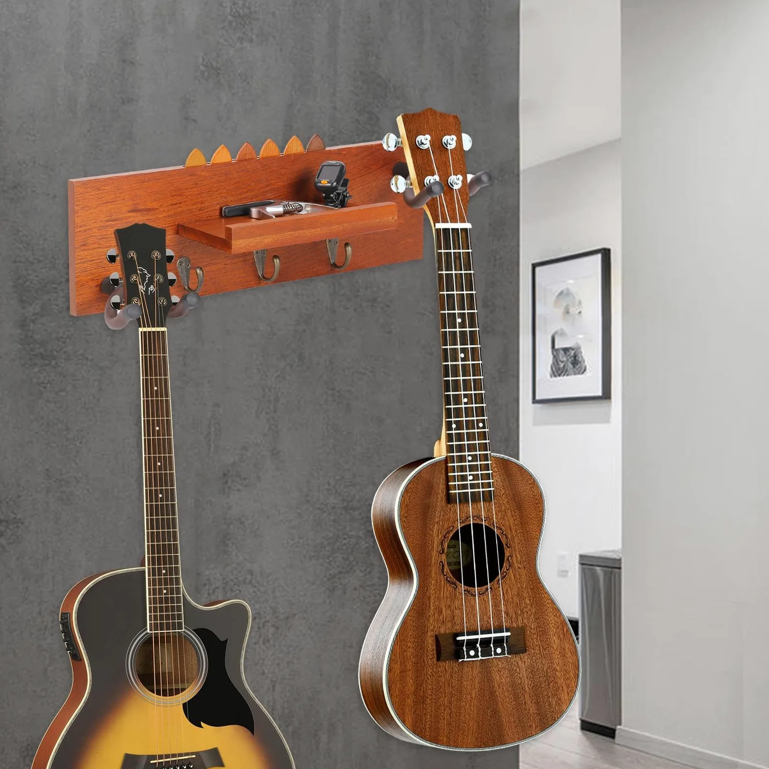 Portachitarra da Parete Basso In Legno Ukulele Banjo Mandolino | Mensola Portachitarra in Legno Grande Capacità, Per Chitarra Elettrica, , Banjo, Basso, Mandolino, Per