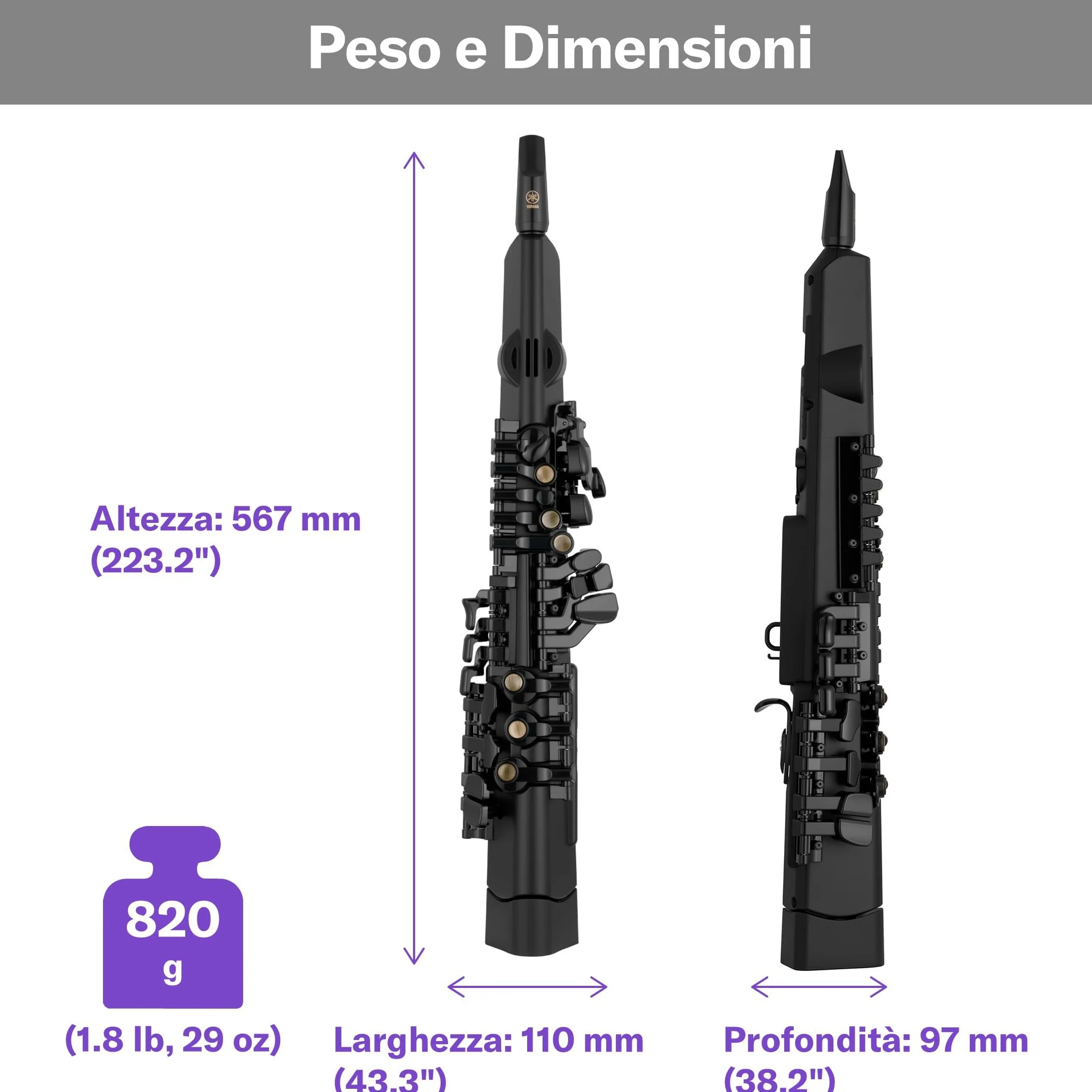 Yamaha YDS-120 Sax Digitale - 56 voci di Sax, Sensore di Respiro, Controllo Volume, USB, Jack Cuffie, Ideale per Esercitarsi Silenziosamente, Configurazione e Personalizzazione tramite App