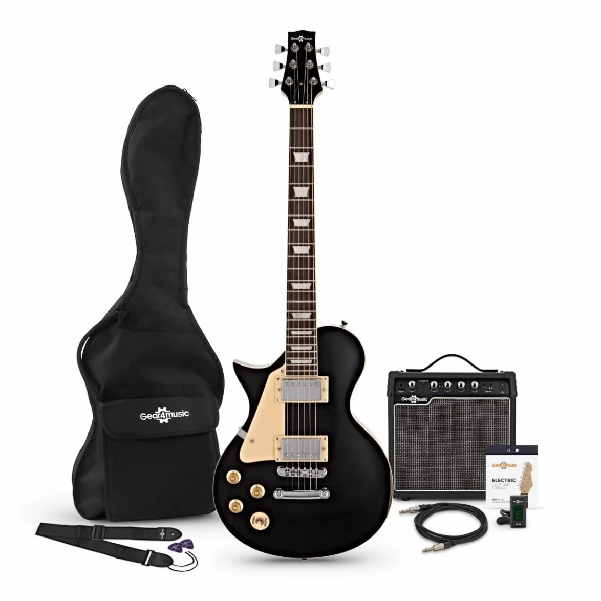 Pacchetto Chitarra Elettrica Mancini Principianti, Ampli 15W | Design Mancino con Ampli 15W e Accessori, Due Humbucker Chiusi Cromati, Top in Acero Fiammato, Manico